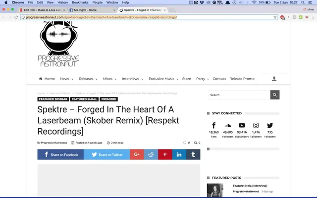 Progressive Astronaut premiere Skober remix of Spektre