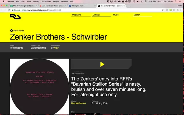 &nbsp;Resident Advisor “new tracks” on Zenker Brothers