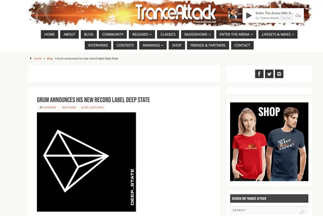 TranceAttack&nbsp;announce&nbsp;Grum’s new label – Deep state