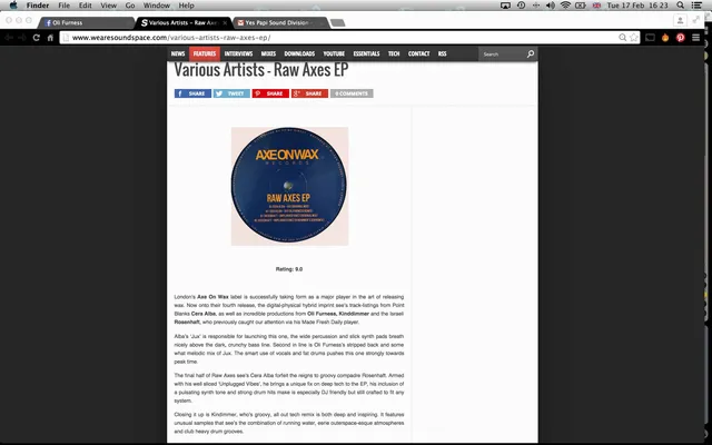 Wearesoundspace.com give Raw  Axes EP 9/10
