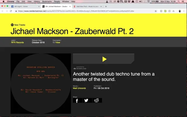 ‘New Tracks’ feature on Resident Advisor&nbsp;