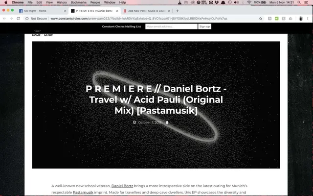 DANIEL BORTZ&nbsp;premeire on&nbsp;Constant Circles