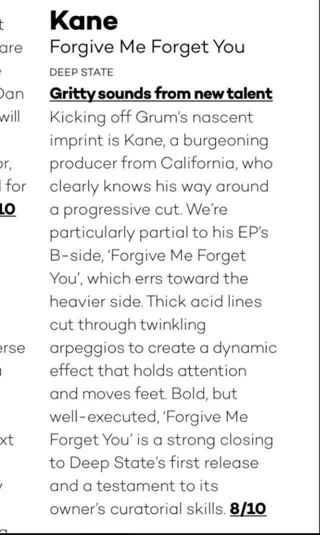 Mixmag review Kane