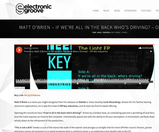 Electronic Groove premiere Matt O’briens Off-key Industries record.